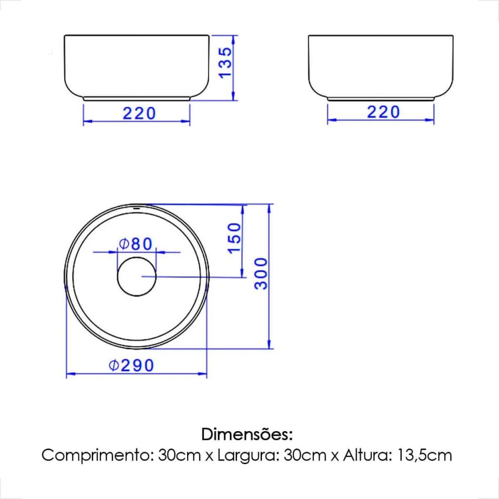 Cuba para Banheiro de Apoio Deca Redonda 30cm Soft Antracite - L.12030.85