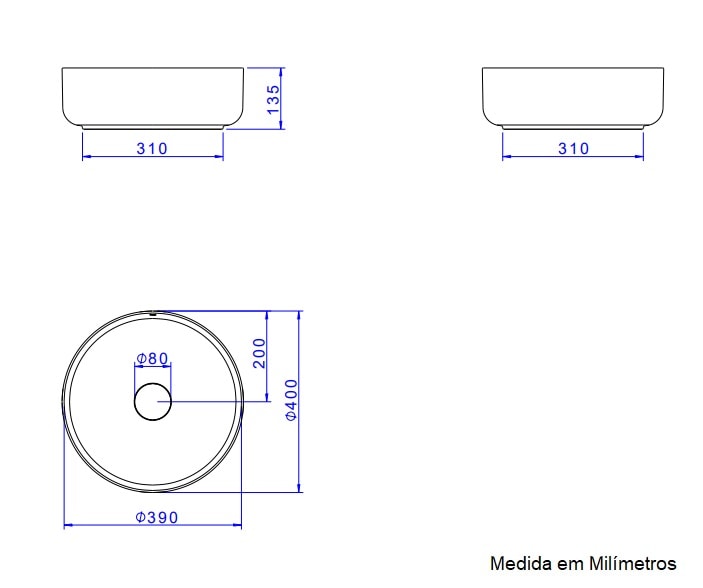 Cuba para Banheiro de Apoio Deca Redonda 40 x 40cm Branca - L.12040.17