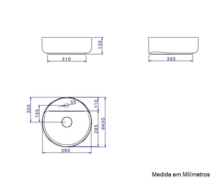 Cuba para Banheiro de Apoio Deca Redonda 40cm Branca - L.12040.M.17