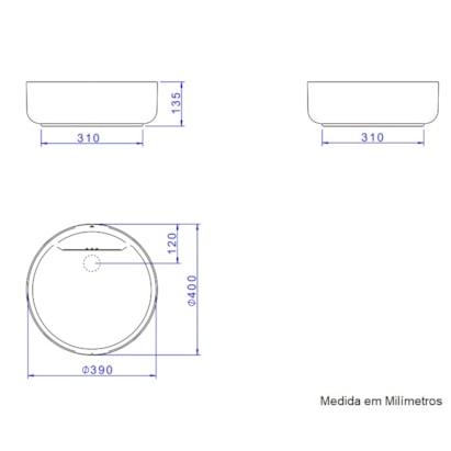 Cuba para Banheiro de Apoio Deca Redonda 40cm Branca - L.12040.VO.17