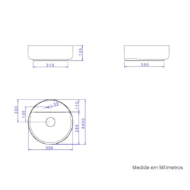 Cuba para Banheiro de Apoio Deca Redonda 40cm Ébano Fosco - L.12040.M.94