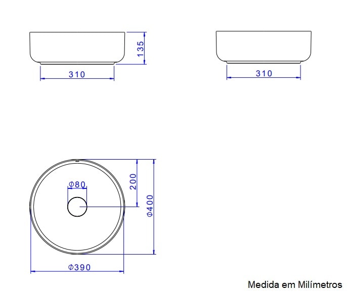 Cuba para Banheiro de Apoio Deca Redonda 40cm Marrom Fosco - L.12040.22