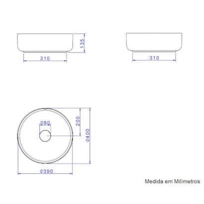 Cuba para Banheiro de Apoio Deca Redonda 40cm Marrom Fosco - L.12040.22