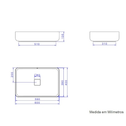 Cuba para Banheiro de Apoio Deca Retangular 40 x 60cm Branca - L.13060.17