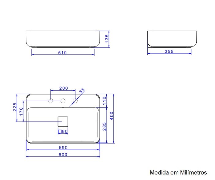 Cuba para Banheiro de Apoio Deca Retangular 40 x 60cm Branca - L.13060.M.17