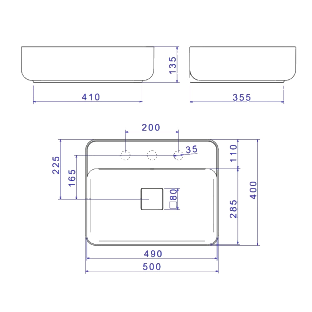 Cuba para Banheiro de Apoio Deca Retangular 40x50cm Ébano Fosco com Deck - L.13050.M.94