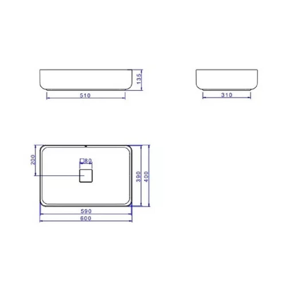 Cuba para Banheiro de Apoio Deca Retangular 60x40cm Ébano Fosco - L.13060.M.94