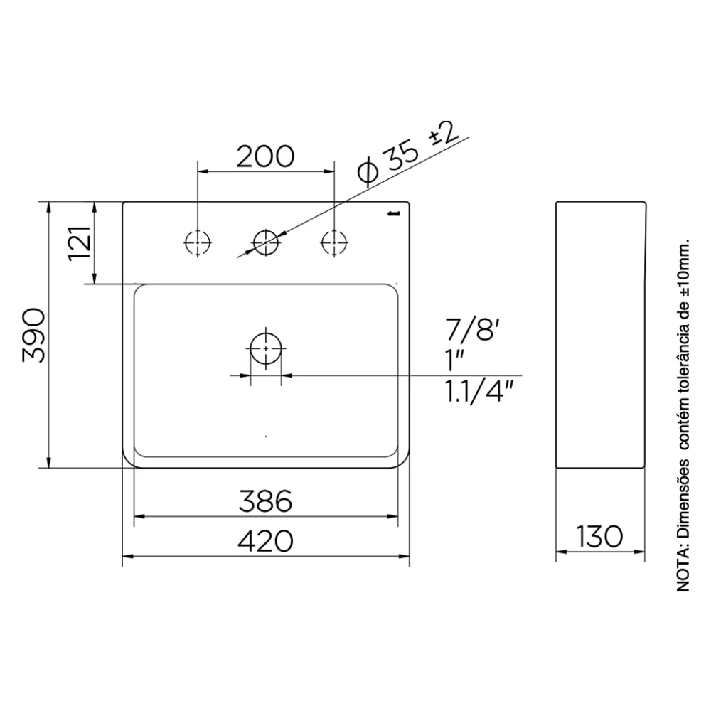 Cuba para Banheiro de Apoio Docol Retangular 42x39x13cm Branco - 1667826