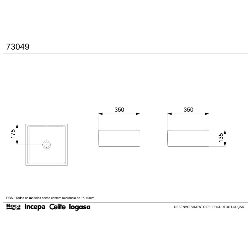 Cuba para Banheiro de Apoio Incepa Loft Q5 Quadrada 35x35cm Branco - 1850490017100