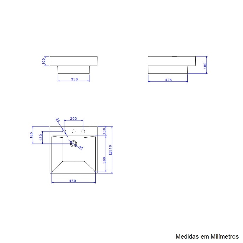 Cuba para Banheiro de Apoio ou Sobrepor Deca Retangular 51x51cm Branca - L.98.17
