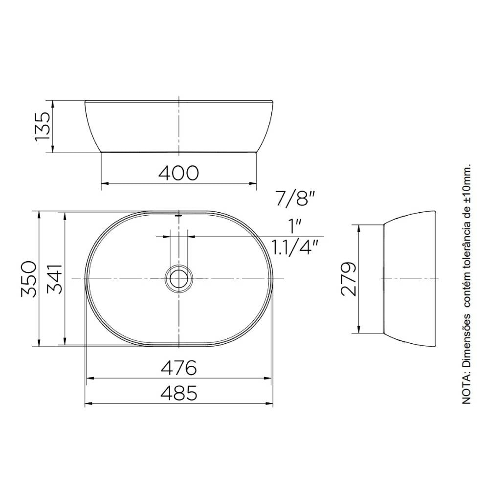 Cuba para Banheiro de Apoio Oval Docol 48x35x13cm Branca - 12016899026