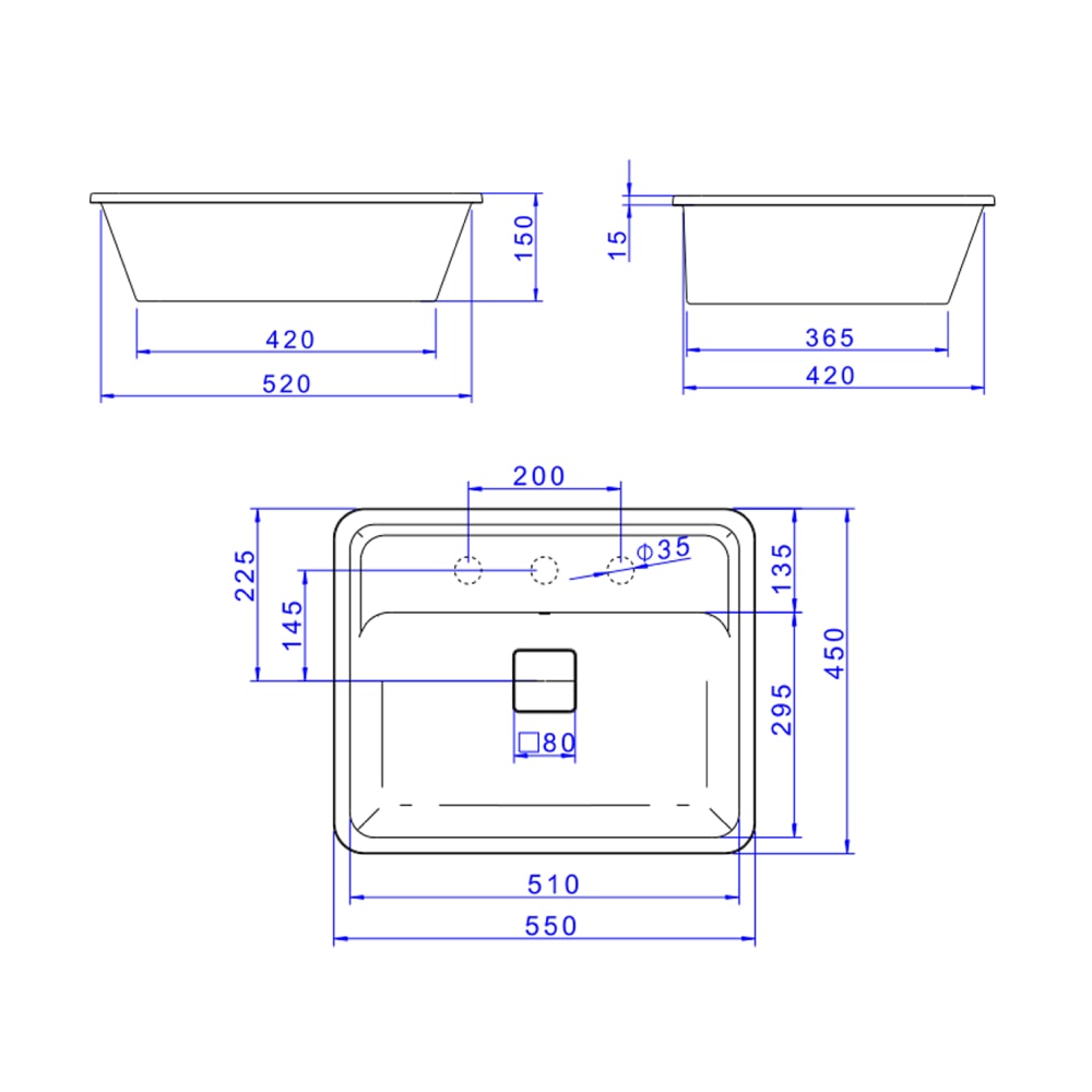 Cuba para Banheiro de Embutir Deca Retangular 50x40cm Soft Antracite - L.33050.M.85