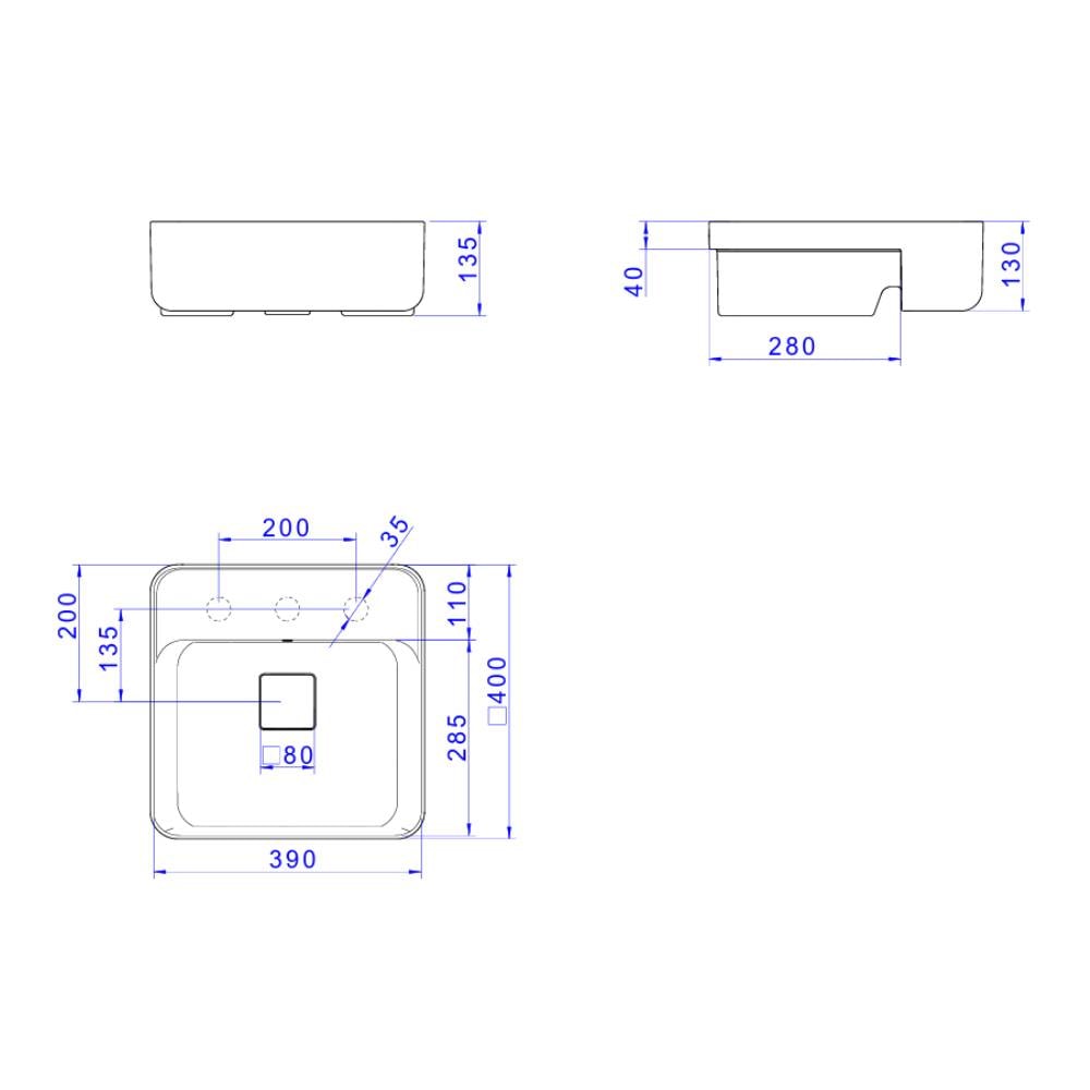 Cuba para Banheiro de Semi Encaixe com Mesa Deca Quadrada 40cm Barbante - L.61040.M.26