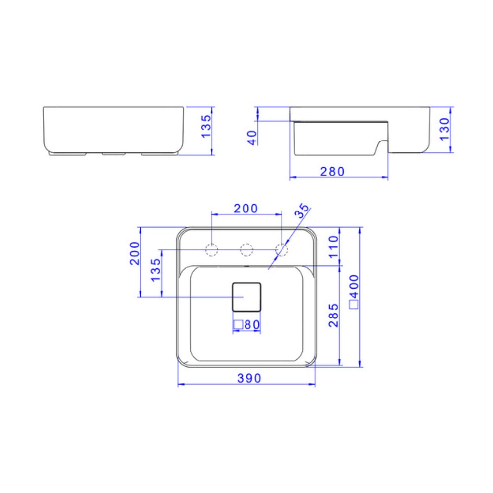 Cuba para Banheiro de SemiEncaixe Deca Quadrada 40x40cm Branco com Deck - L.61040.M.17