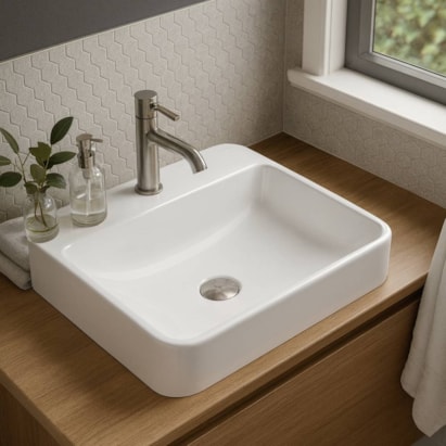 Cuba para Banheiro de Sobrepor com Mesa Docol Frame 50x40x14cm Branca - 12016138026