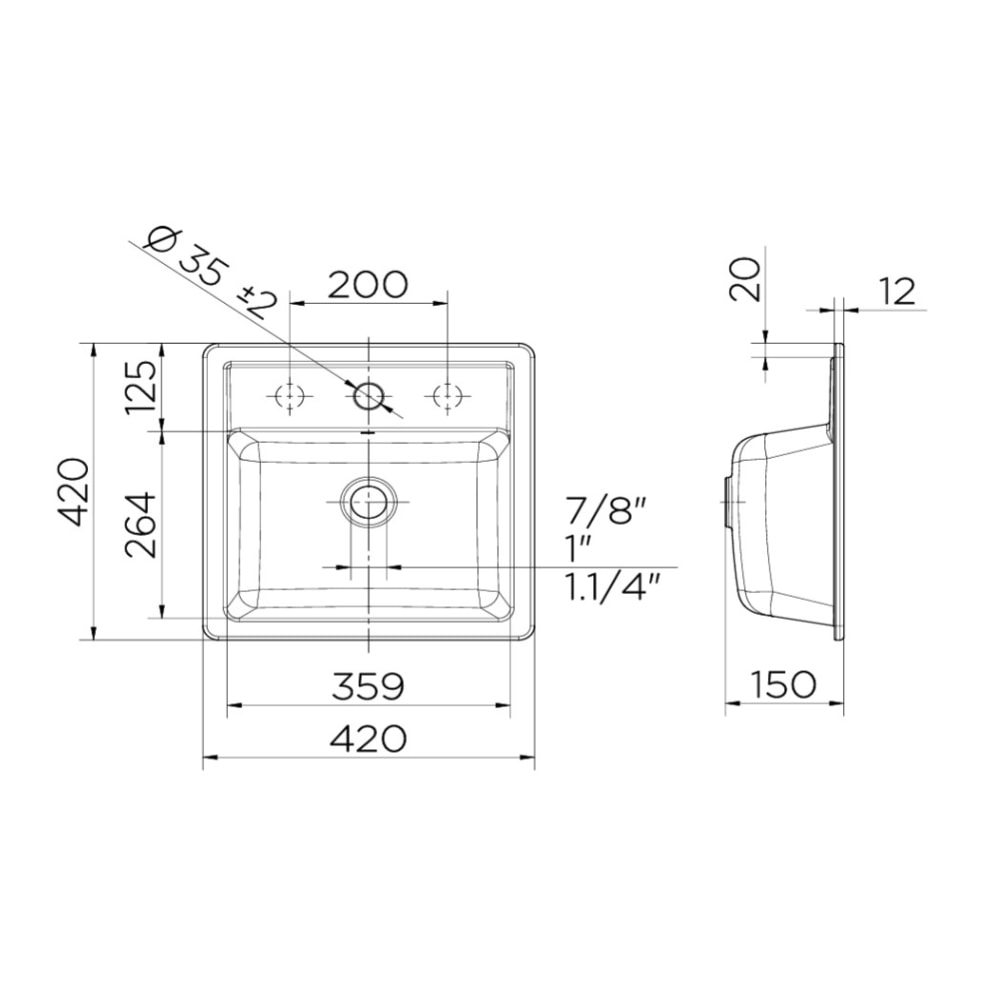 Cuba para Banheiro de Sobrepor Docol Quadrado 42x42cm Branco - 1577726