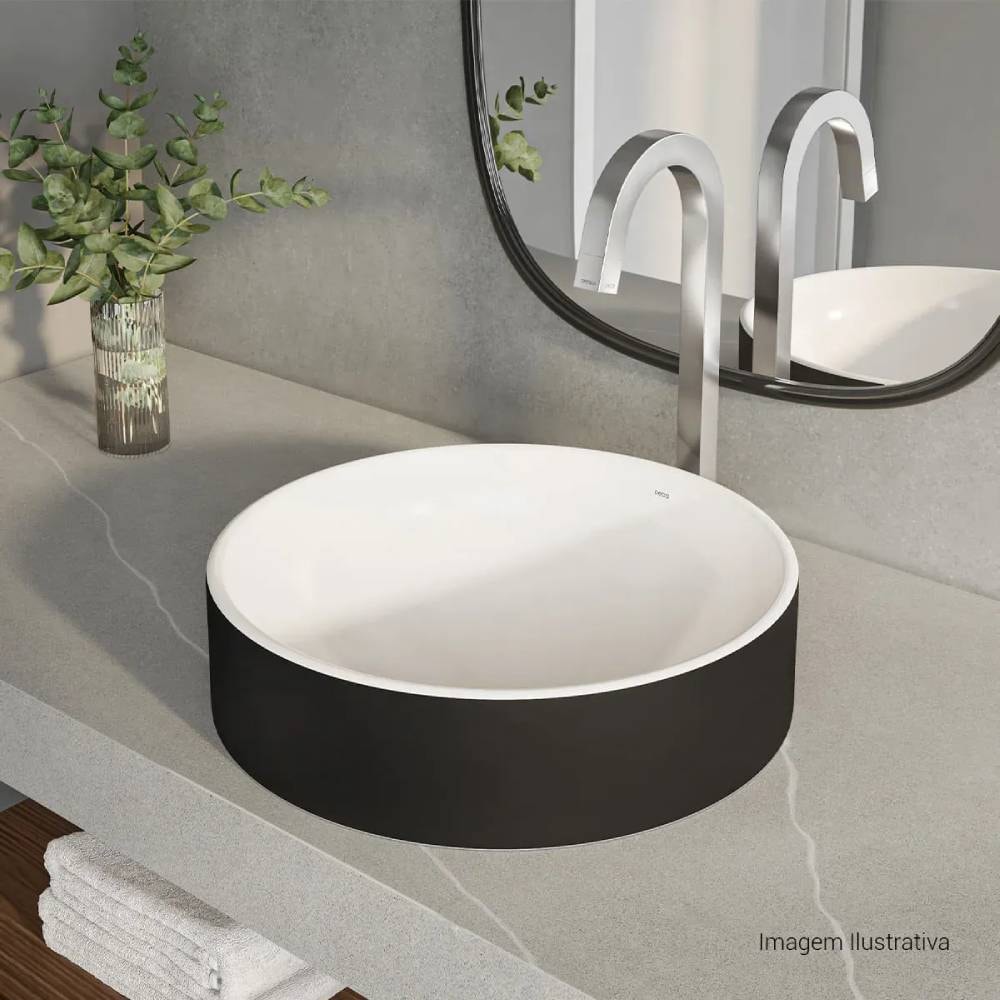 Cuba para Banheiro de Sobrepor Redonda Deca 40cm Ébano e Branco Fosco - L.1050.72