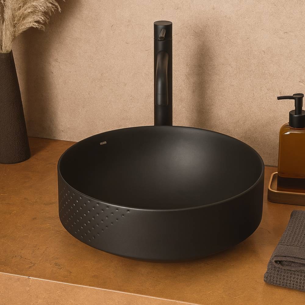 Cuba para Banheiro de Sobrepor Redonda Deca com Textura Diamante 40cm Ébano Fosco - L.1050.LS.94