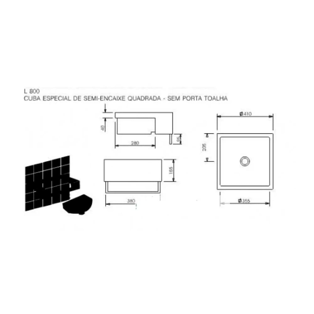 Cuba para Banheiro Semi Encaixe Deca Quadrada 42x42cm Branca - L.800.17