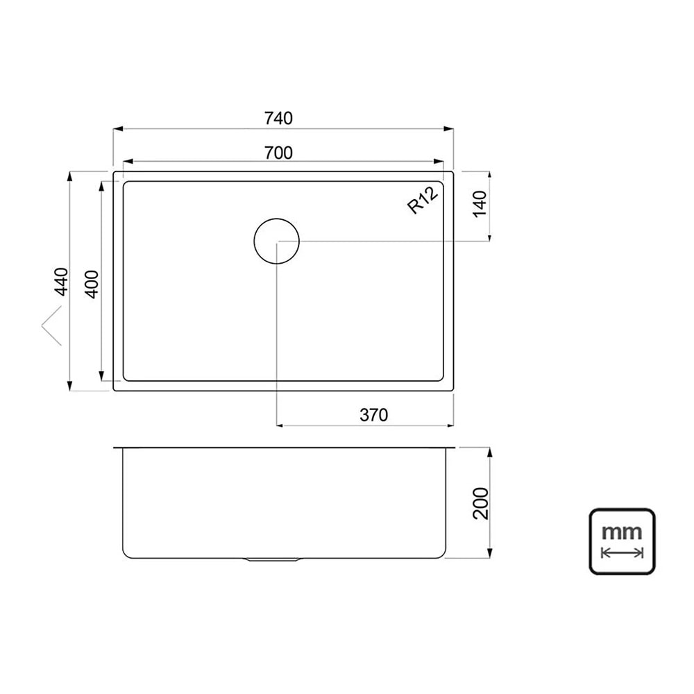 Cuba para Cozinha Aço Inox Tramontina 70x40cm Design Collection Quadrum - 94000103