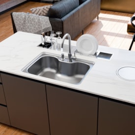 Cuba para Cozinha de Embutir Aço Inox Tramontina Morgana 60FX com Monocomando, Dosador de Sabão e Válvula 69x49cm - 93806/492