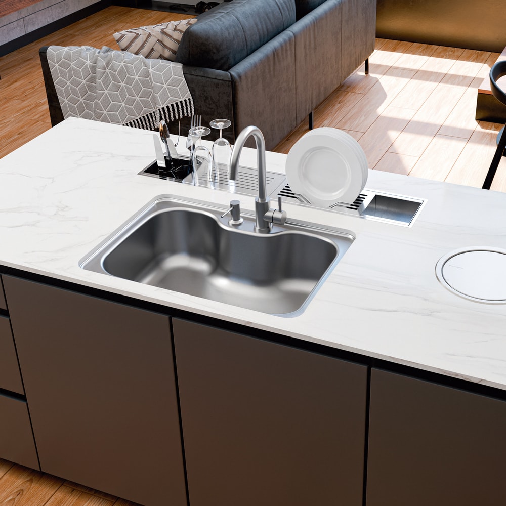 Cuba para Cozinha de Embutir Aço Inox Tramontina Morgana 60FX com Monocomando, Dosador de Sabão e Válvula 69x49cm - 93806/492