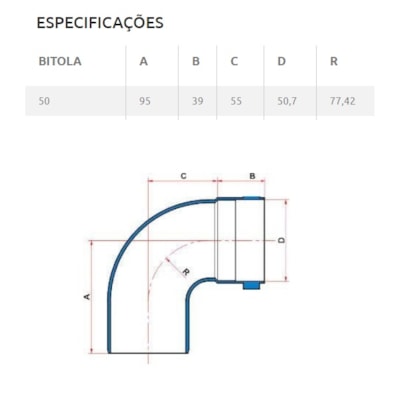 Curva PVC 90º Curta para Esgoto Tigre 50mm 2