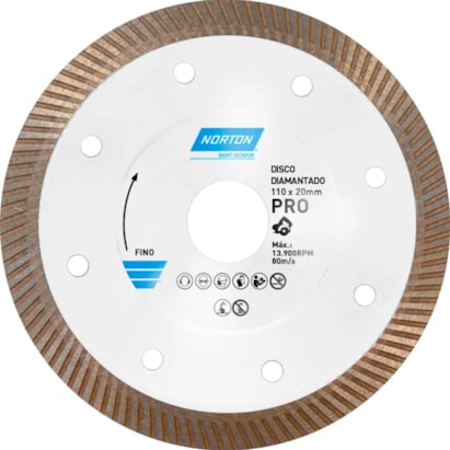 Disco de Corte Diamantado Norton Pro Porcelanato 110x20mm - 70184607598