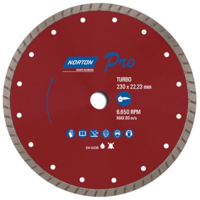 Disco de Corte Diamantado Norton Pro Turbo 230x22,23mm - 70184645811