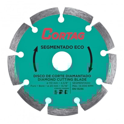 Disco de Corte Diamantado Segmentado Eco 110x20mm Cortag - 61699
