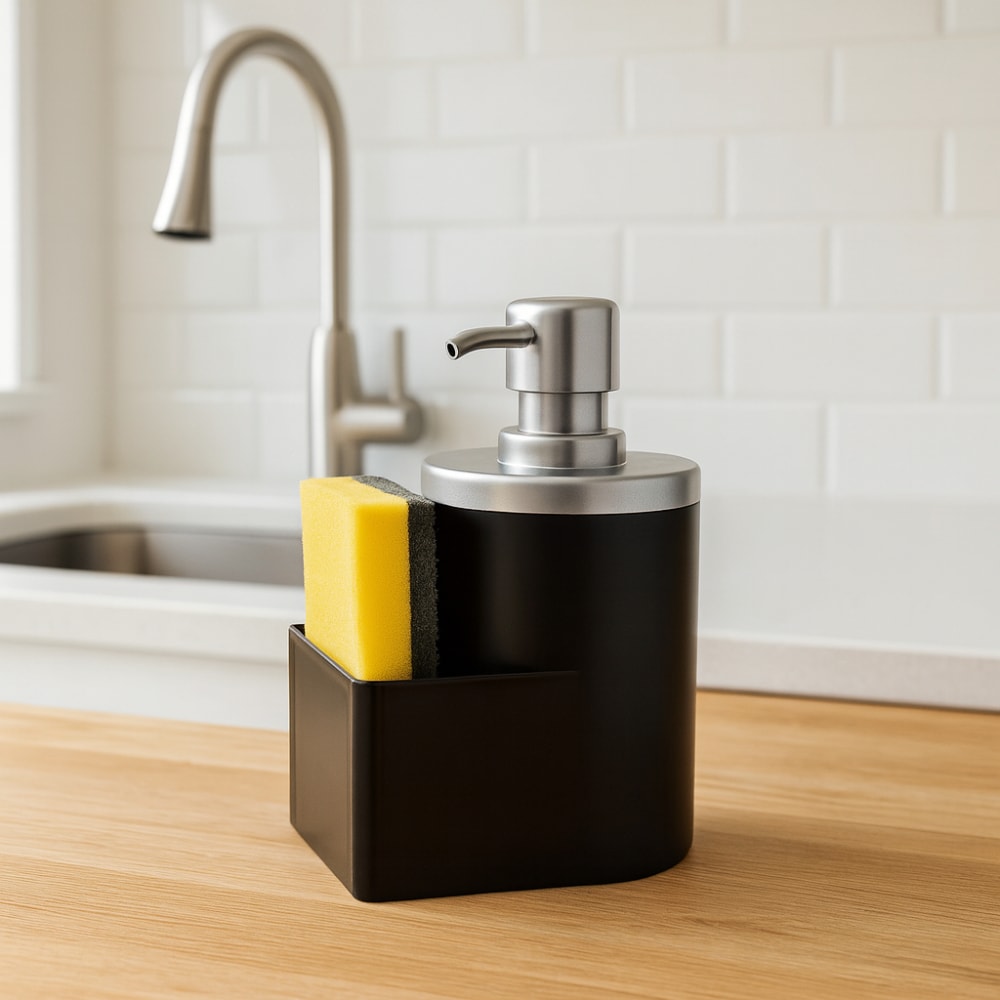 Dispenser Porta Detergente Arthi 600ML Preto Fosco e Cromado - 8120