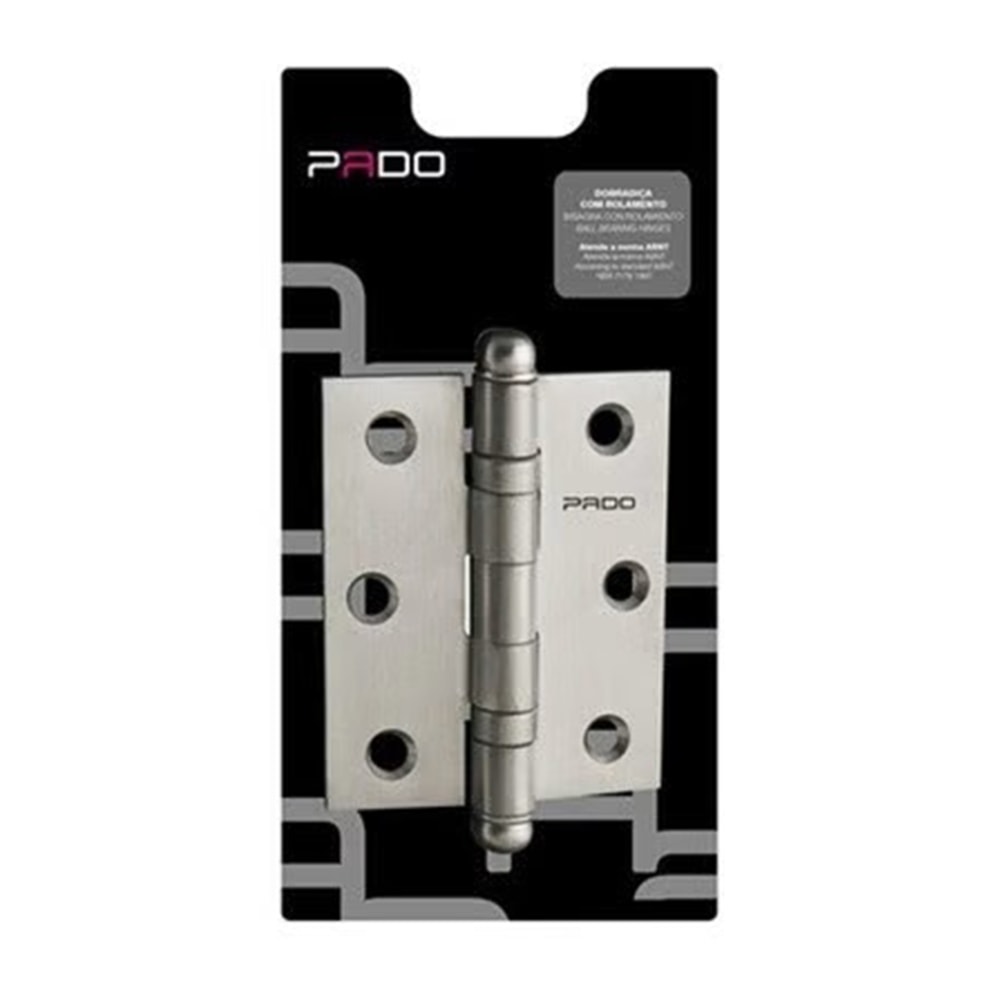 Dobradiça em Aço Pado SM3530 Inox Escovado Kit 3 Peças