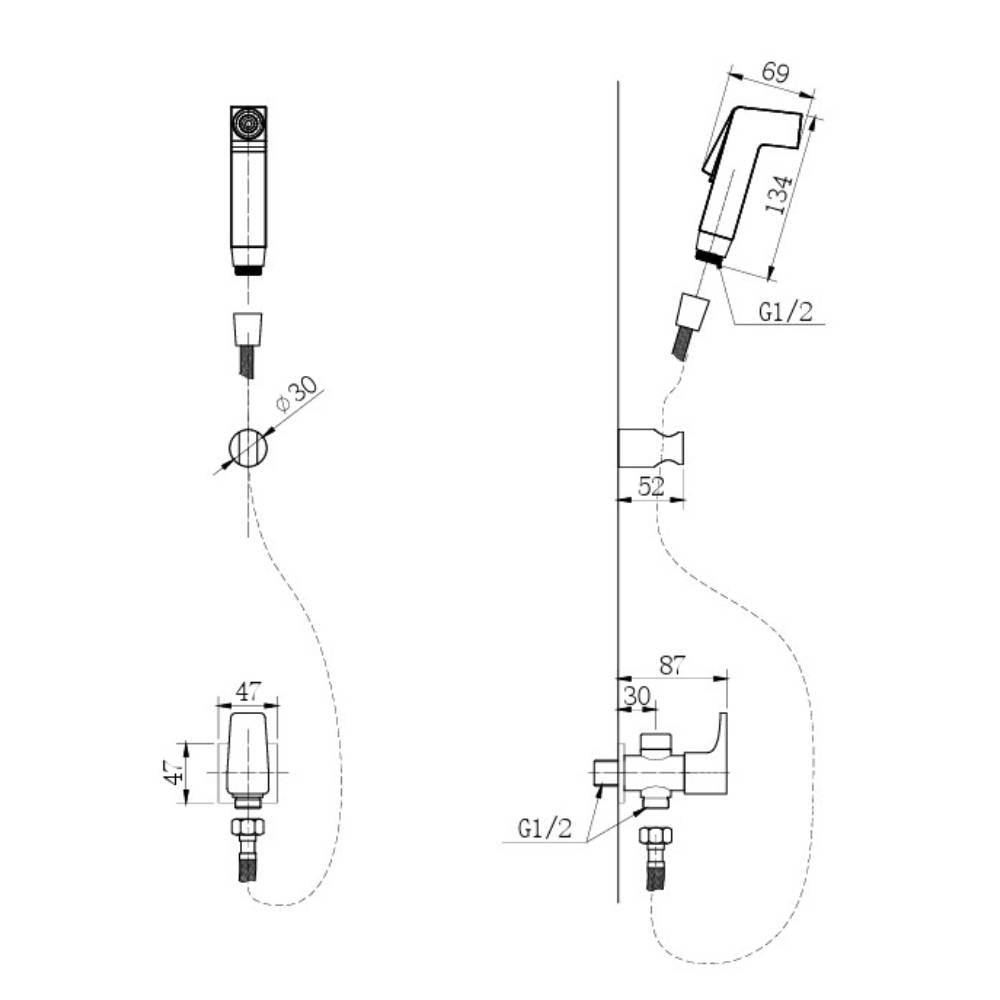 Ducha Higiênica Dax Iguaçu sem Derivação com Registro Black - DAX-1984-IG-BL