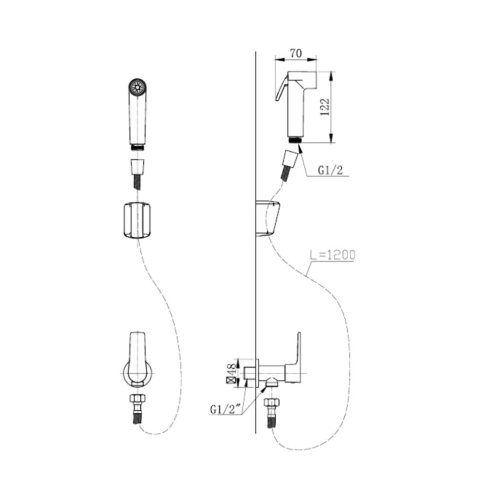 Ducha Higiênica Dax Mendoza com Derivação e Registro Black - DAX-1984-MZ-BL