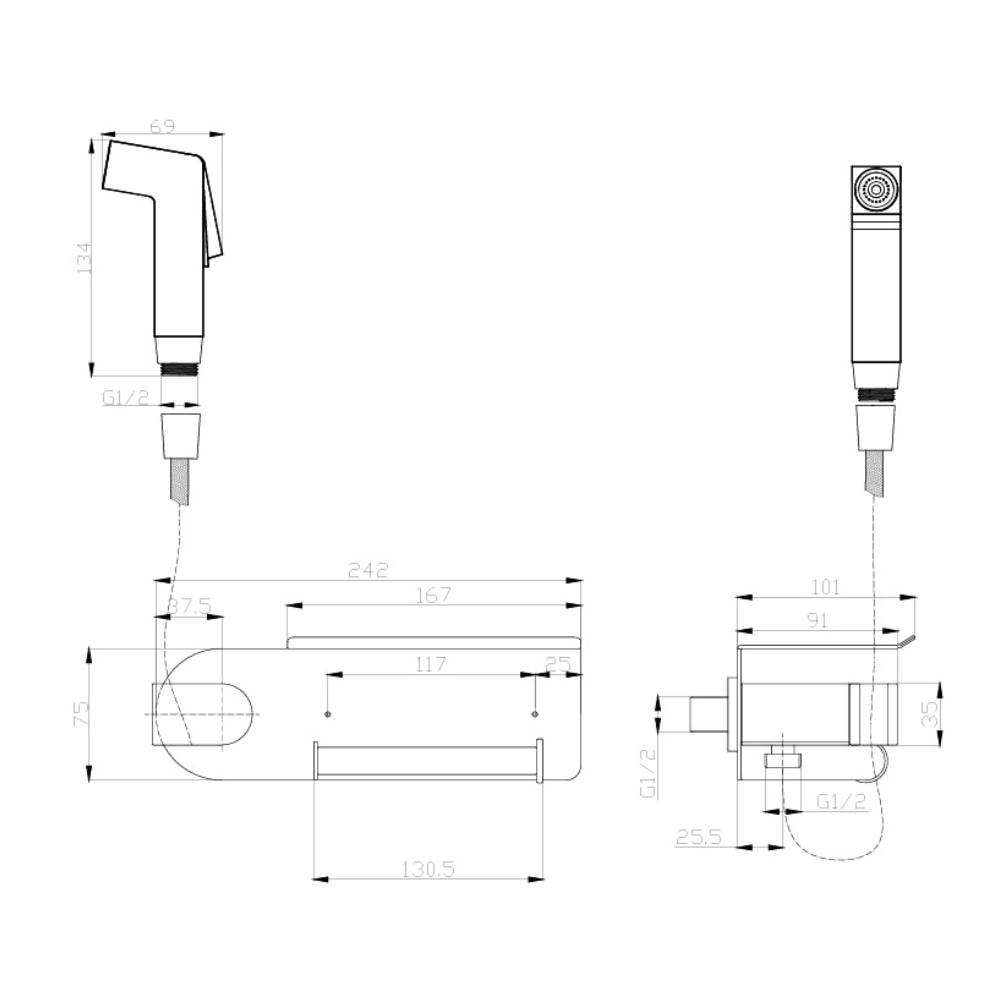 Ducha Higiênica Dax Tamisa com Papeleira Black - DAX-1985-TM-BL