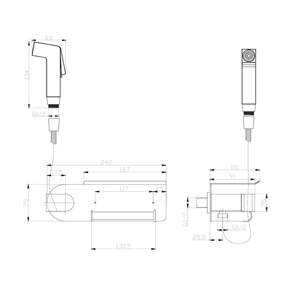 Ducha Higiênica Dax Tamisa com Papeleira Cinza - DAX-1985-TM-GR