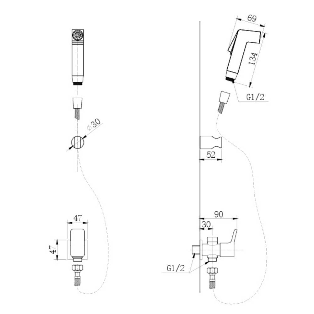 Ducha Higiênica Dax Tamisa sem Derivação com Registro Black - DAX-1984-TM-BL