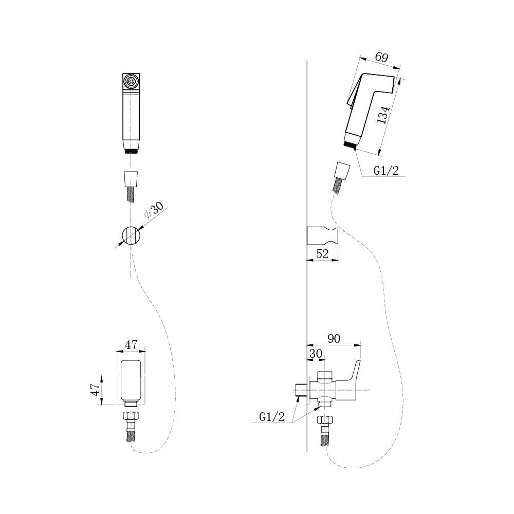 Ducha Higiênica Dax Tamisa sem Derivação com Registro Cinza - DAX-1984-TM-GR