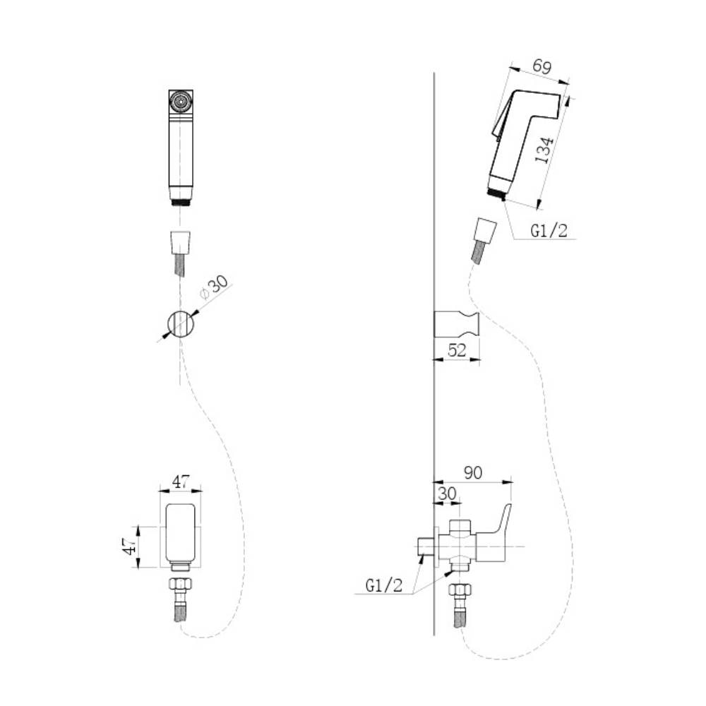 Ducha Higiênica Dax Tamisa Sem Derivação com Registro Cromado - DAX-1984-TM-CR