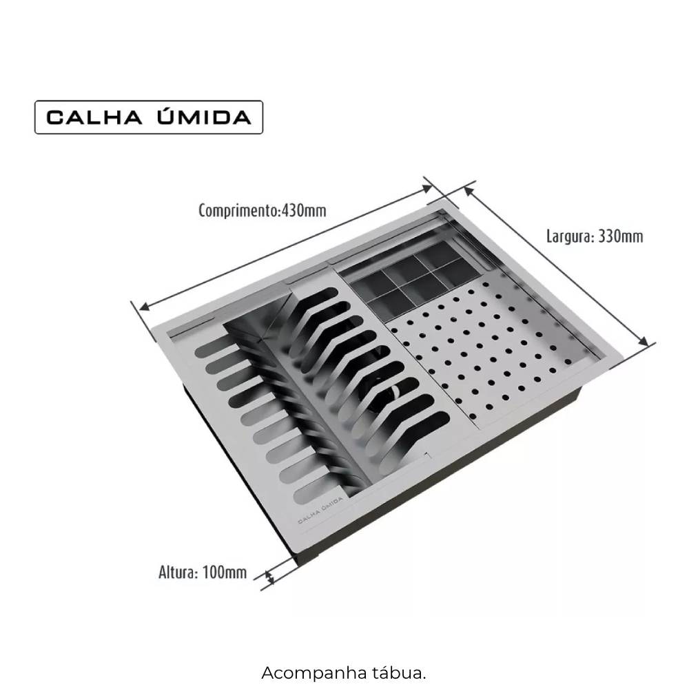 Escorredor Calha Úmida Quadratta Pratic Com Tábua - 3320