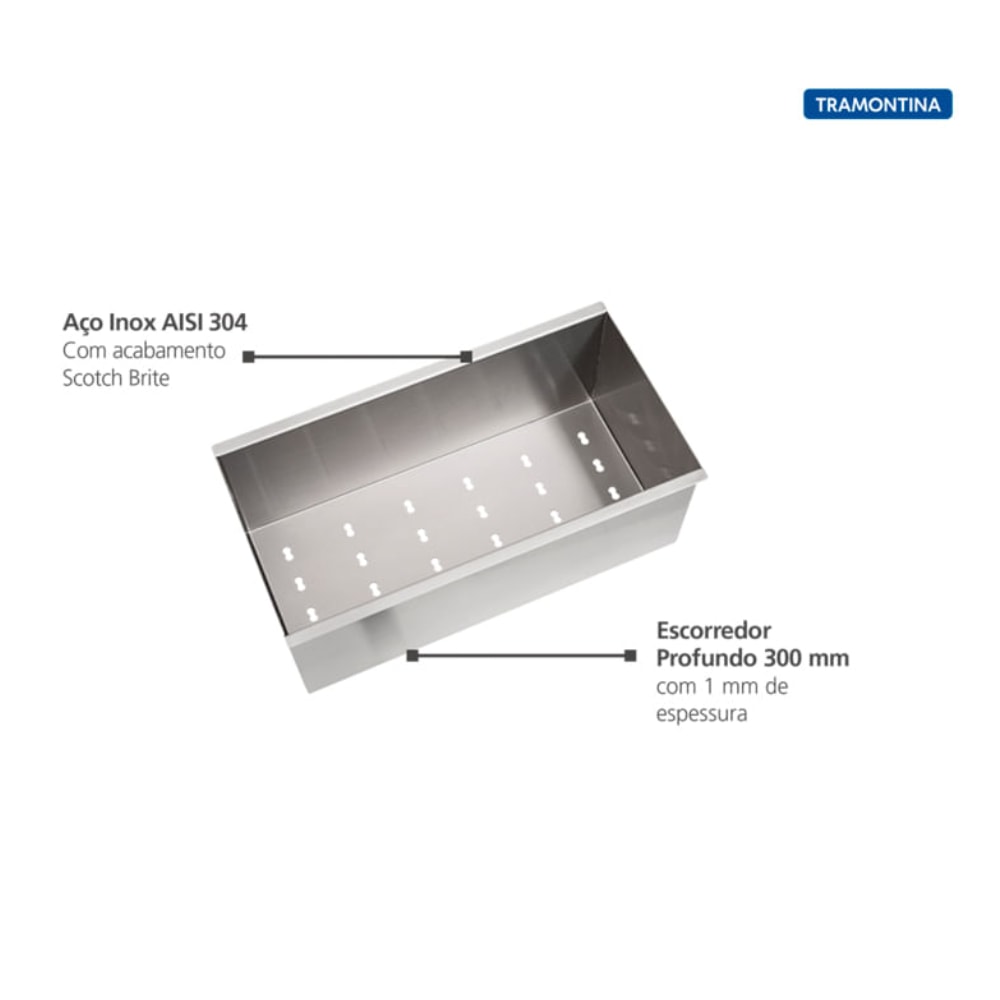 Escorredor Profundo Tramontina Aço Inox para Sobrepor 30x15cm - 94534011