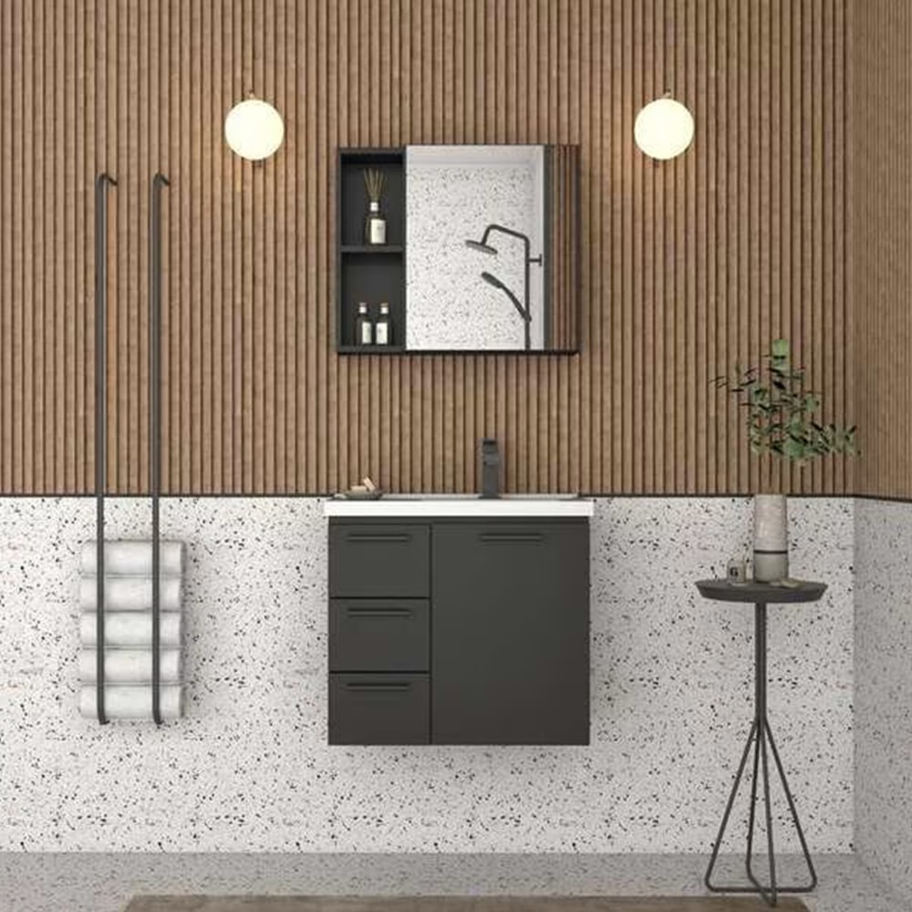 Espelheira para Banheiro em Aço Cozimax Ameixa 60 Preta - 101219