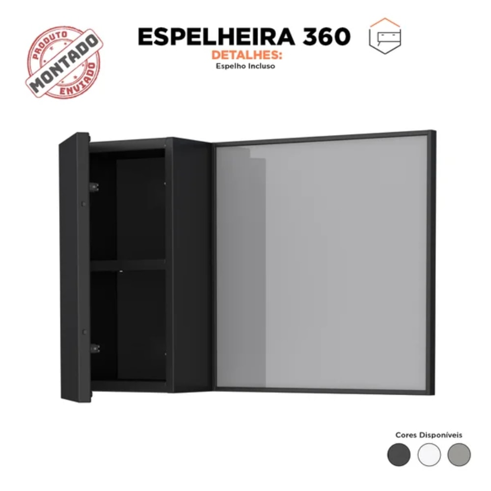 Espelheira para Banheiro em Aço Cozimax Preto - P102891
