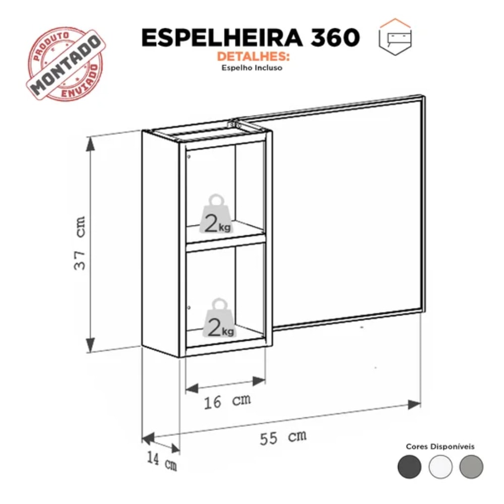 Espelheira para Banheiro em Aço Cozimax Preto - P102891