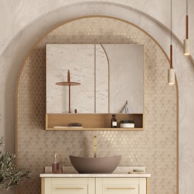 Espelheira Para Banheiro em Madeira Com Nicho Cozimax 800 Jequitiba e Nude - 103211