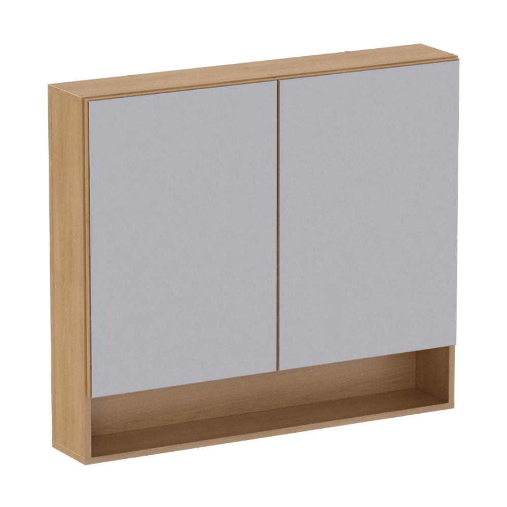 Espelheira Para Banheiro em Madeira Com Nicho Cozimax 800 Jequitiba e Nude - 103211