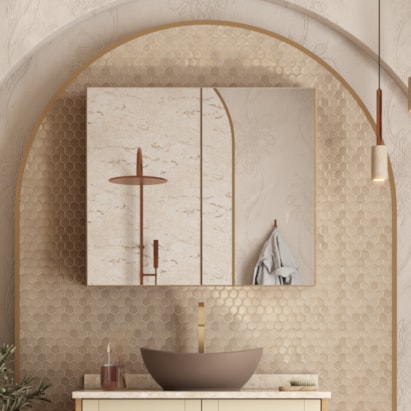 Espelheira Para Banheiro em Madeira Cozimax 800 Jequitiba e Nude - 103214