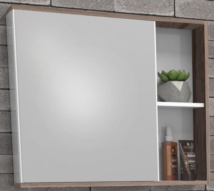 Espelheira para Banheiro em MDF Cozimax Caete/Moema 60cm Branco e Tamarindo - 88556