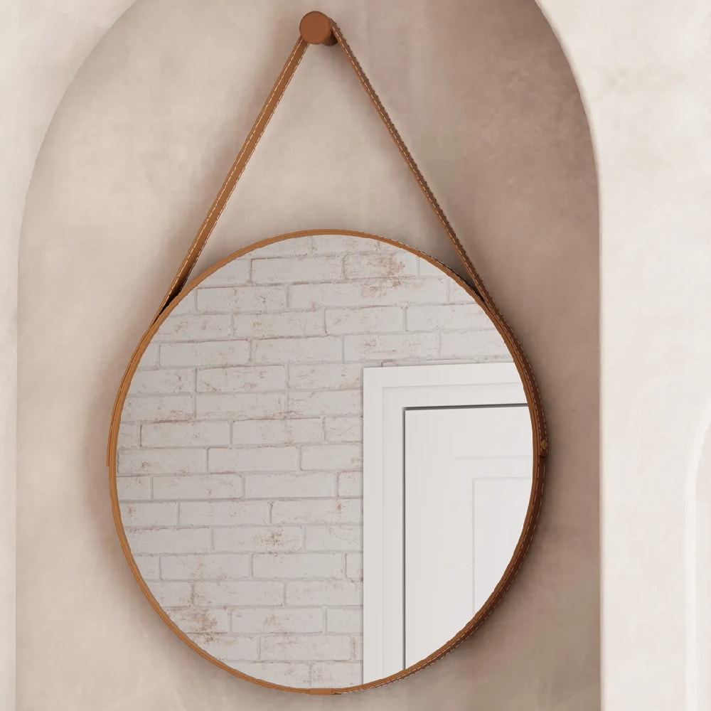 Espelho com Alça de Couro Orion Cozimax 60x90cm Caramelo - 103109