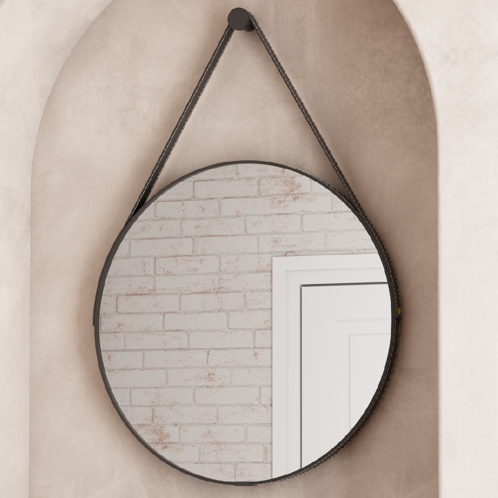 Espelho Com Alça de Couro Orion Cozimax 60x90cm Preto - 103108